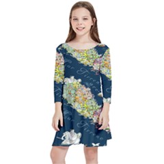 Map Italy Blue Kids  Quarter Sleeve Skater Dress