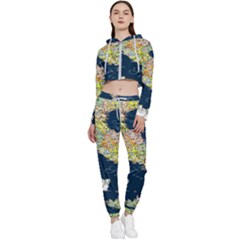 Map Italy Blue Cropped Zip Up Lounge Set