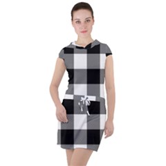 Black And White Plaided  Drawstring Hooded Dress by ConteMonfrey