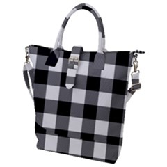 Black And White Plaided  Buckle Top Tote Bag