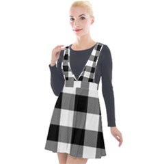 Black And White Plaided  Plunge Pinafore Velour Dress