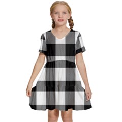 Black And White Plaided  Kids  Short Sleeve Tiered Mini Dress