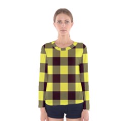 Black And Yellow Big Plaids Women s Long Sleeve Tee