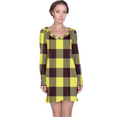 Black And Yellow Big Plaids Long Sleeve Nightdress by ConteMonfrey