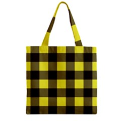 Black And Yellow Big Plaids Zipper Grocery Tote Bag
