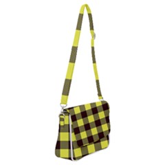 Black And Yellow Big Plaids Shoulder Bag With Back Zipper