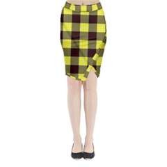 Black And Yellow Big Plaids Midi Wrap Pencil Skirt