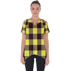 Black And Yellow Big Plaids Cut Out Side Drop Tee