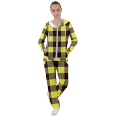 Black And Yellow Big Plaids Women s Tracksuit