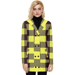 Black And Yellow Big Plaids Button Up Hooded Coat 