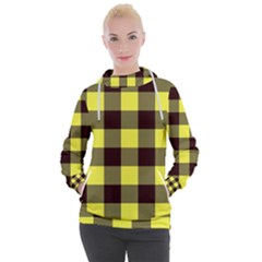 Black And Yellow Big Plaids Women s Hooded Pullover