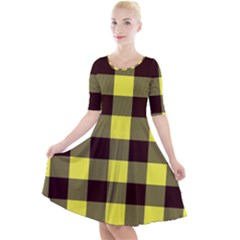 Black And Yellow Big Plaids Quarter Sleeve A-line Dress
