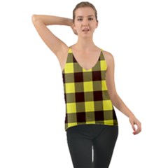 Black And Yellow Big Plaids Chiffon Cami