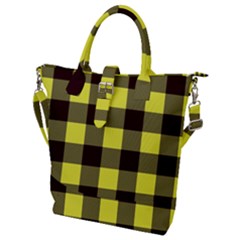 Black And Yellow Big Plaids Buckle Top Tote Bag by ConteMonfrey