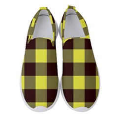 Black And Yellow Big Plaids Women s Slip On Sneakers