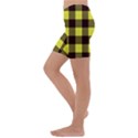 Black and yellow big plaids Kids  Lightweight Velour Capri Yoga Leggings View2