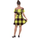 Black and yellow big plaids Off Shoulder Velour Dress View2