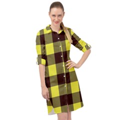 Black And Yellow Big Plaids Long Sleeve Mini Shirt Dress by ConteMonfrey