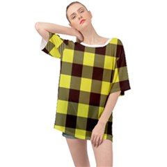 Black And Yellow Big Plaids Oversized Chiffon Top