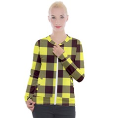 Black And Yellow Big Plaids Casual Zip Up Jacket