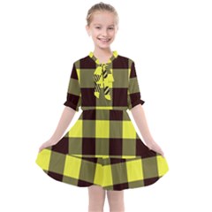 Black And Yellow Big Plaids Kids  All Frills Chiffon Dress