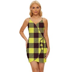 Black And Yellow Big Plaids Wrap Tie Front Dress