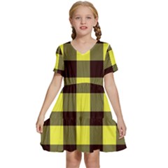 Black And Yellow Big Plaids Kids  Short Sleeve Tiered Mini Dress