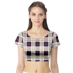 Gray, Purple And Blue Plaids Short Sleeve Crop Top