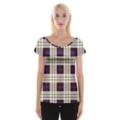 Gray, Purple And Blue Plaids Cap Sleeve Top
