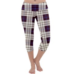 Gray, Purple And Blue Plaids Capri Yoga Leggings