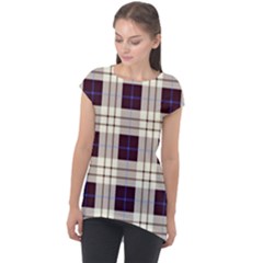 Gray, Purple And Blue Plaids Cap Sleeve High Low Top