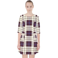 Gray, Purple And Blue Plaids Quarter Sleeve Pocket Dress