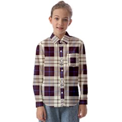 Gray, Purple And Blue Plaids Kids  Long Sleeve Shirt