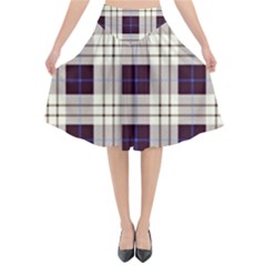 Gray, Purple And Blue Plaids Flared Midi Skirt by ConteMonfrey