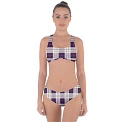 Gray, Purple And Blue Plaids Criss Cross Bikini Set