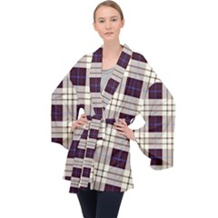 Gray, Purple And Blue Plaids Long Sleeve Velvet Kimono  by ConteMonfrey