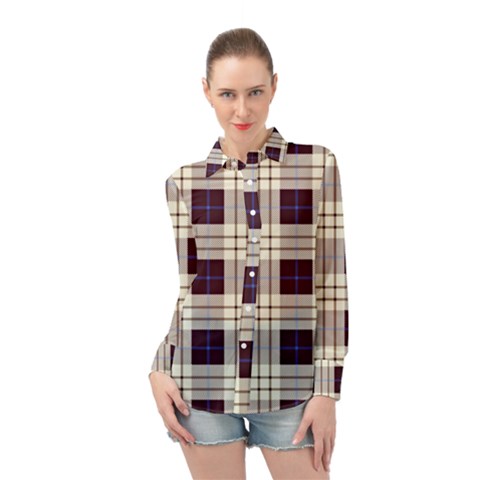 Gray, Purple And Blue Plaids Long Sleeve Chiffon Shirt by ConteMonfrey