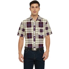 Gray, Purple And Blue Plaids Men s Short Sleeve Pocket Shirt 