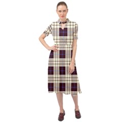 Gray, Purple And Blue Plaids Keyhole Neckline Chiffon Dress