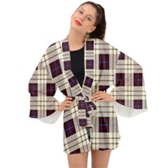 Gray, Purple And Blue Plaids Long Sleeve Kimono by ConteMonfrey