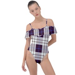 Gray, Purple And Blue Plaids Frill Detail One Piece Swimsuit by ConteMonfrey
