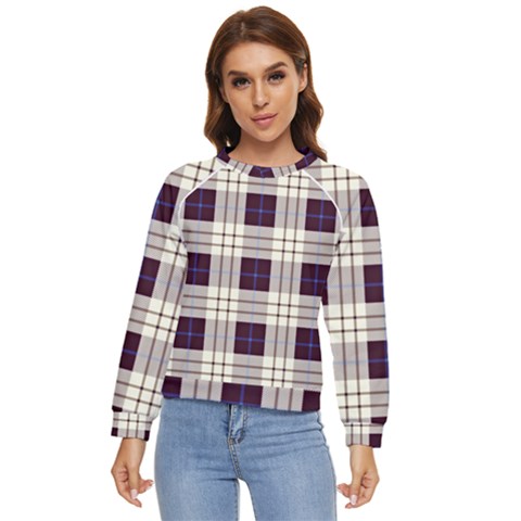 Gray, Purple And Blue Plaids Women s Long Sleeve Raglan Tee by ConteMonfrey