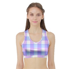 Cotton Candy Plaids - Blue, Pink, White Sports Bra With Border