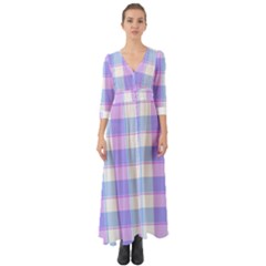 Cotton Candy Plaids - Blue, Pink, White Button Up Boho Maxi Dress by ConteMonfrey