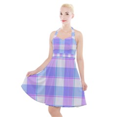 Cotton Candy Plaids - Blue, Pink, White Halter Party Swing Dress 