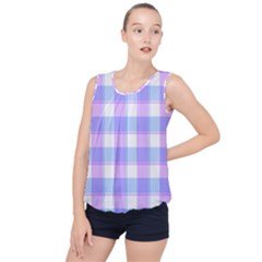 Cotton Candy Plaids - Blue, Pink, White Bubble Hem Chiffon Tank Top