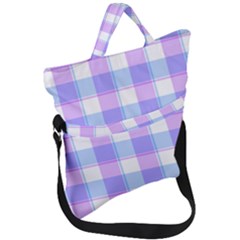 Cotton Candy Plaids - Blue, Pink, White Fold Over Handle Tote Bag by ConteMonfrey