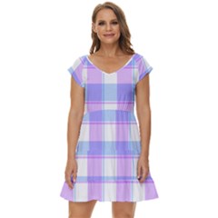 Cotton Candy Plaids - Blue, Pink, White Short Sleeve Tiered Mini Dress by ConteMonfrey