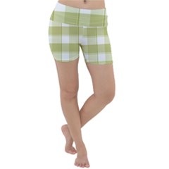 Green Tea Plaids - Green White Lightweight Velour Yoga Shorts by ConteMonfrey