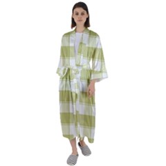 Green Tea Plaids - Green White Maxi Satin Kimono